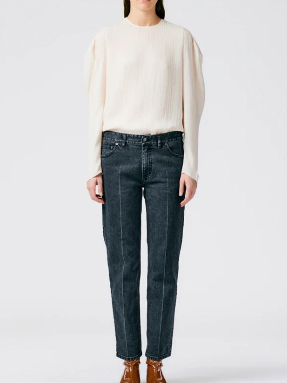 Tibi Grey Stretch Denim Elfie Jean